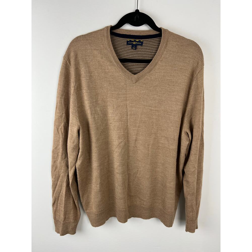 Men’s Club Room Tan Merino Wool Blend Pullover Sweater Large